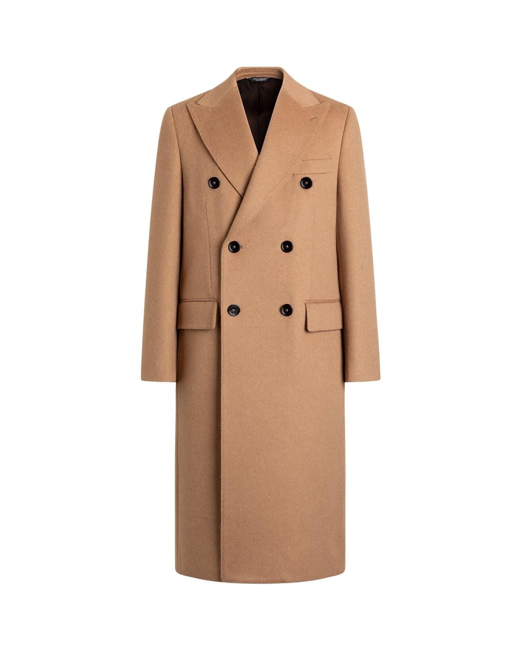 Dolce & Gabbana Brown Wool Double-Breasted Long Coat for men