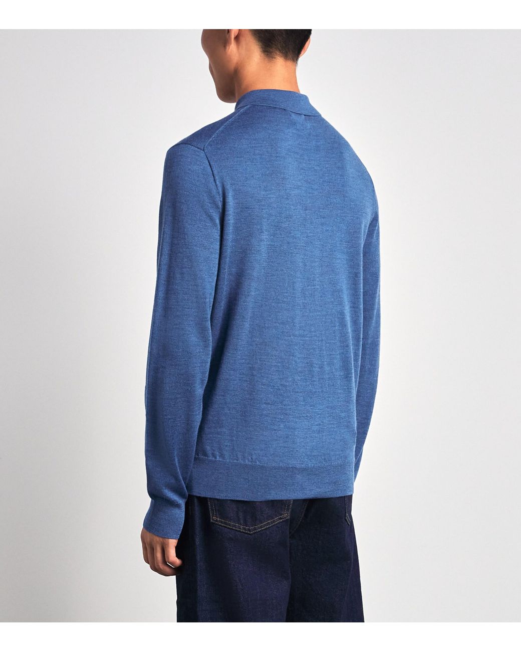 Polo Ralph Lauren Blue Merino Wool Polo Pony Long-Sleeve Polo Shirt for men