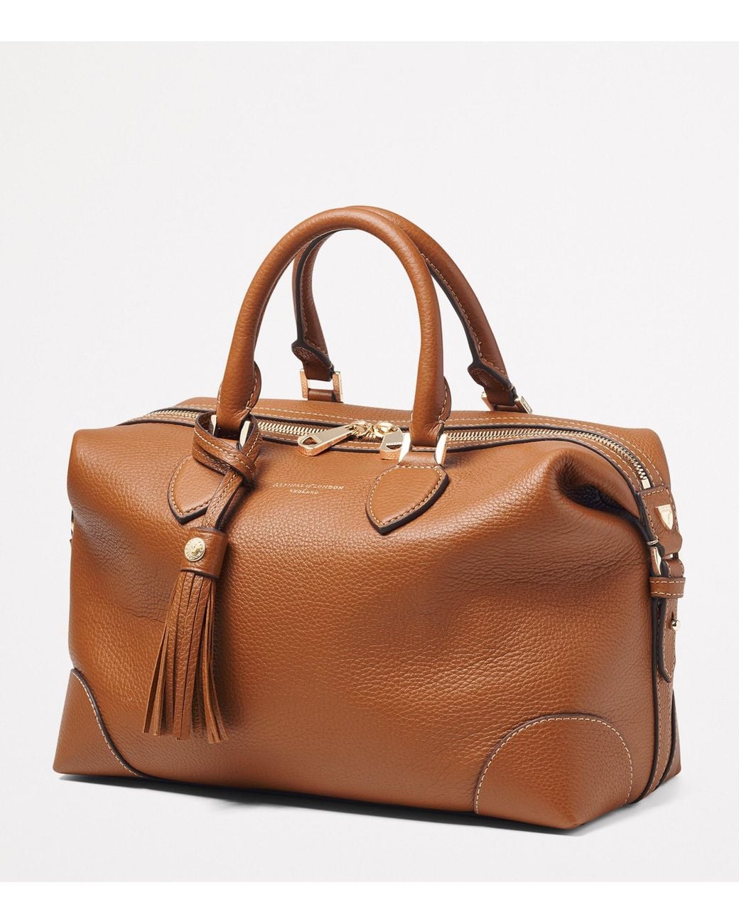 Aspinal Brown Leather Midi The Hudson Bowling Bag