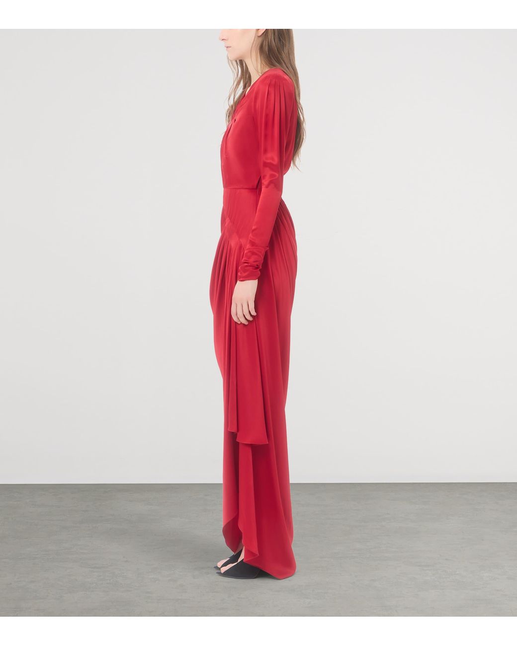 Valentino Red Silk Satin Draped Gown