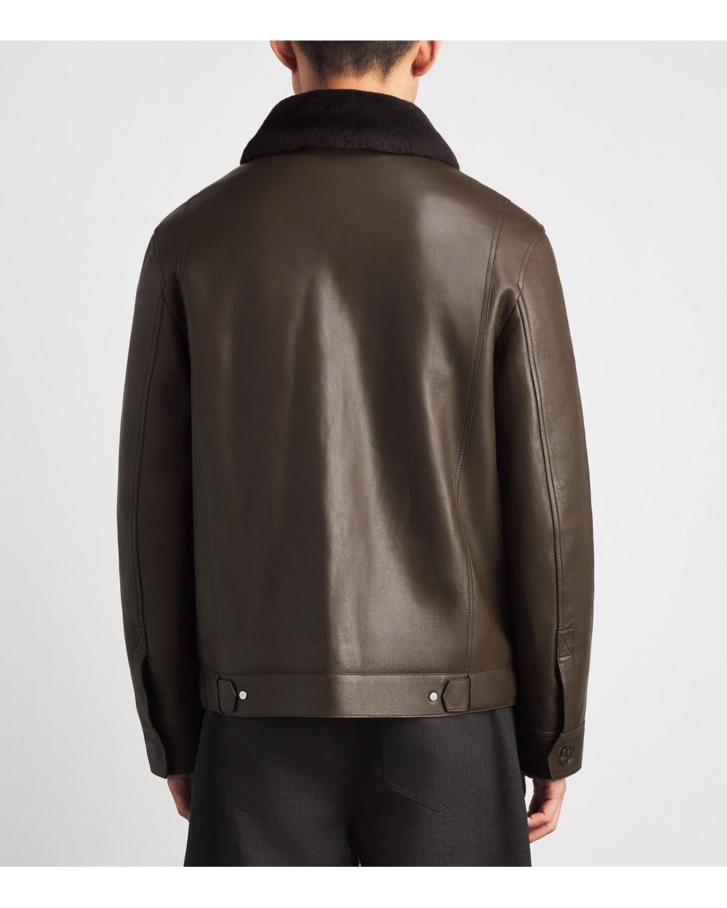 Yves Salomon Brown Shearling-Collar Leather Aviator Jacket for men