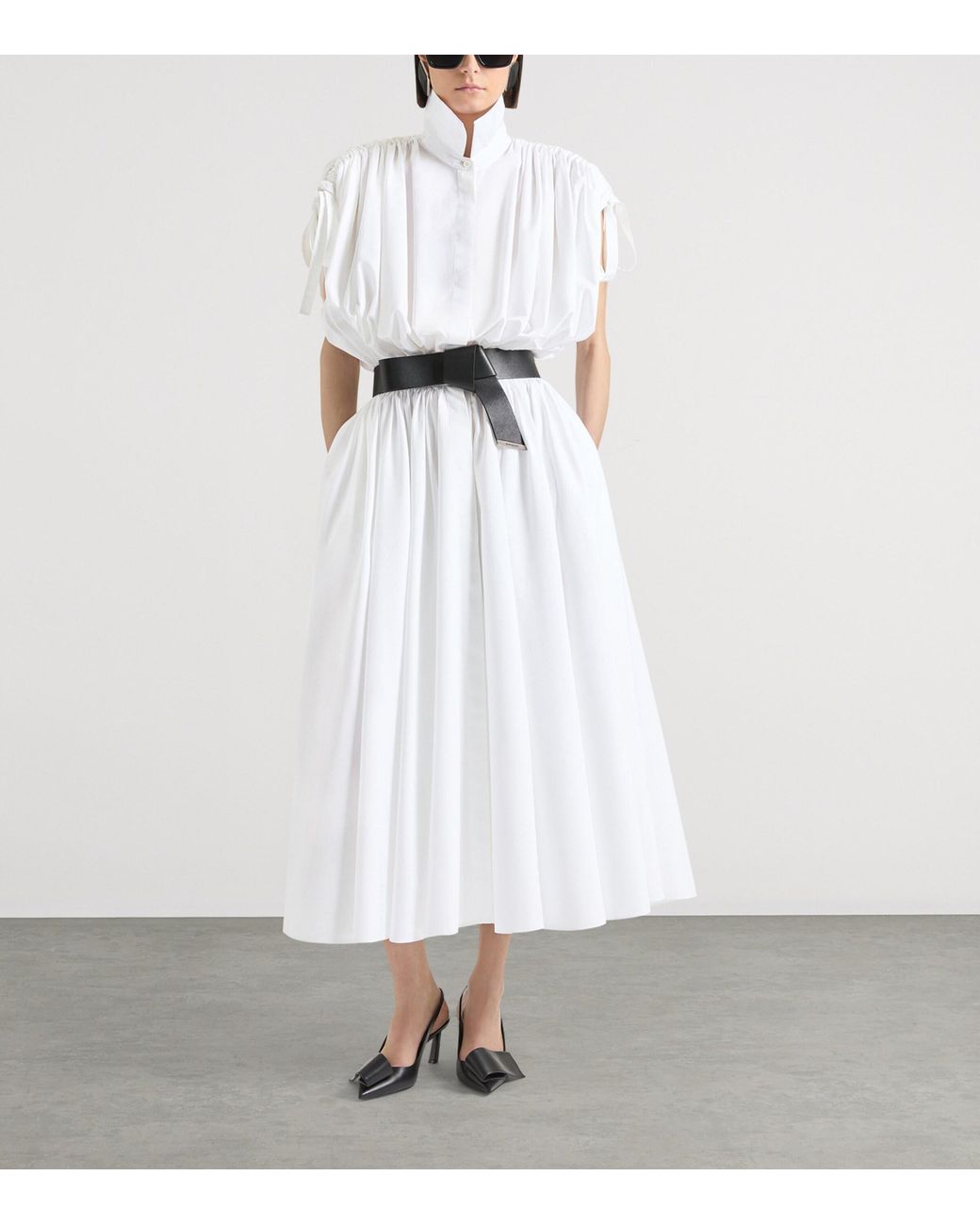 Givenchy White Cotton Bow-Detail Midi Shirt Dress