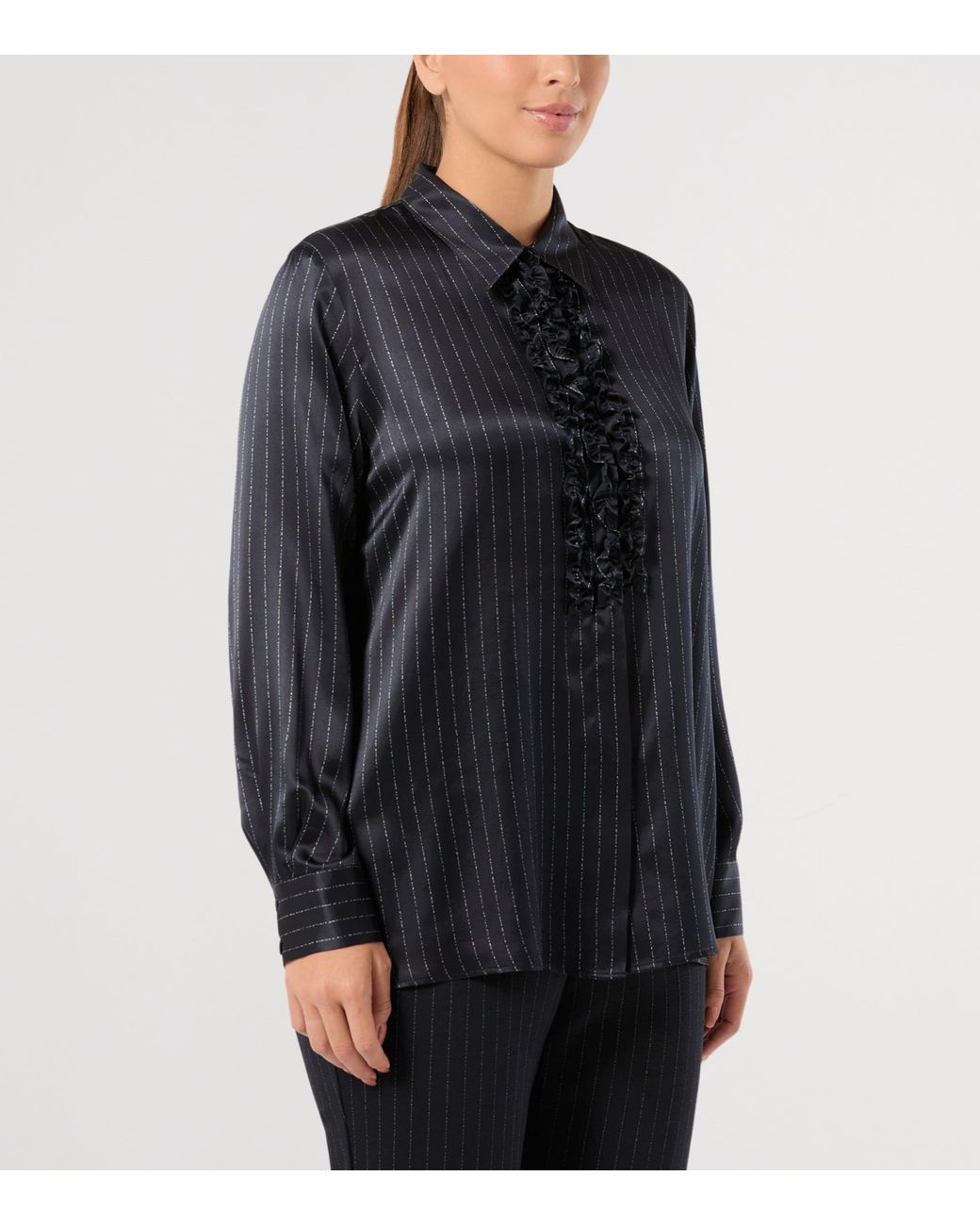 Marina Rinaldi Blue Silk Pinstripe Shirt