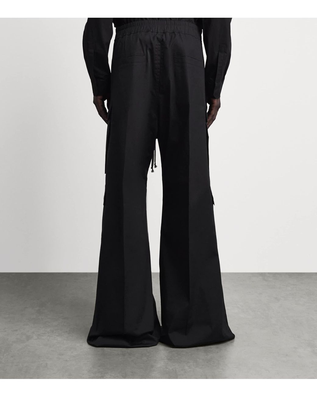 Rick Owens Black Stretch-Cotton Wide-Leg Cargobelas Trousers for men