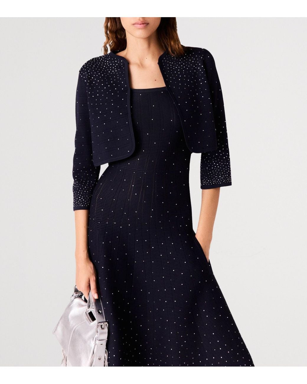 Maje Blue Diamanté-Embellished Cropped Cardigan