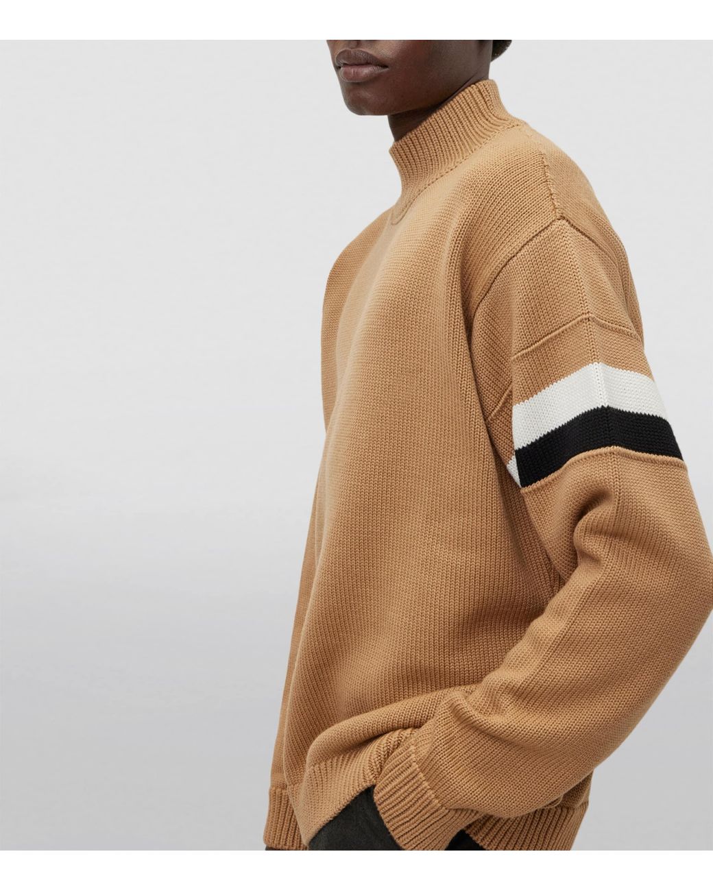 Boss Brown Wool Signature Stripe Sweater for men