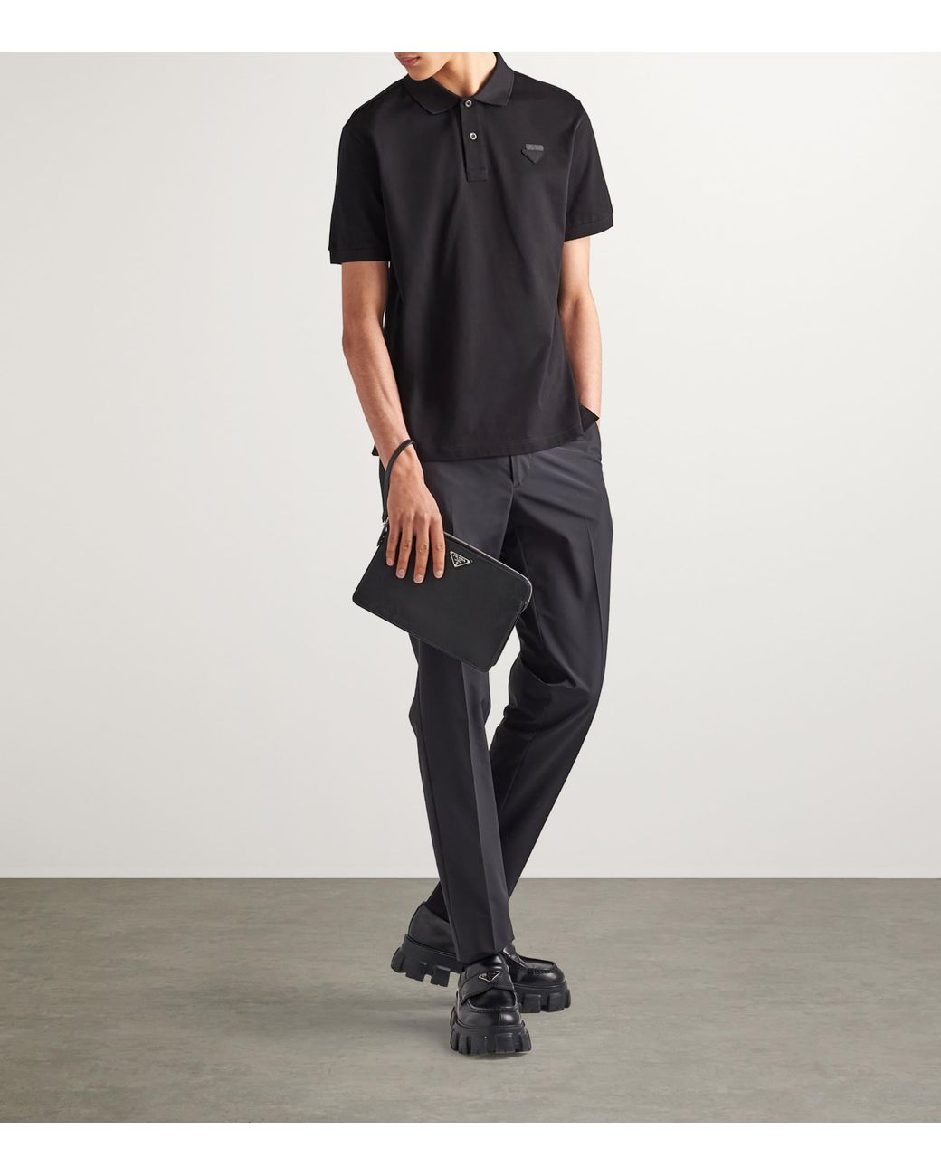 Prada Black Cotton Piqué Polo Shirt for men