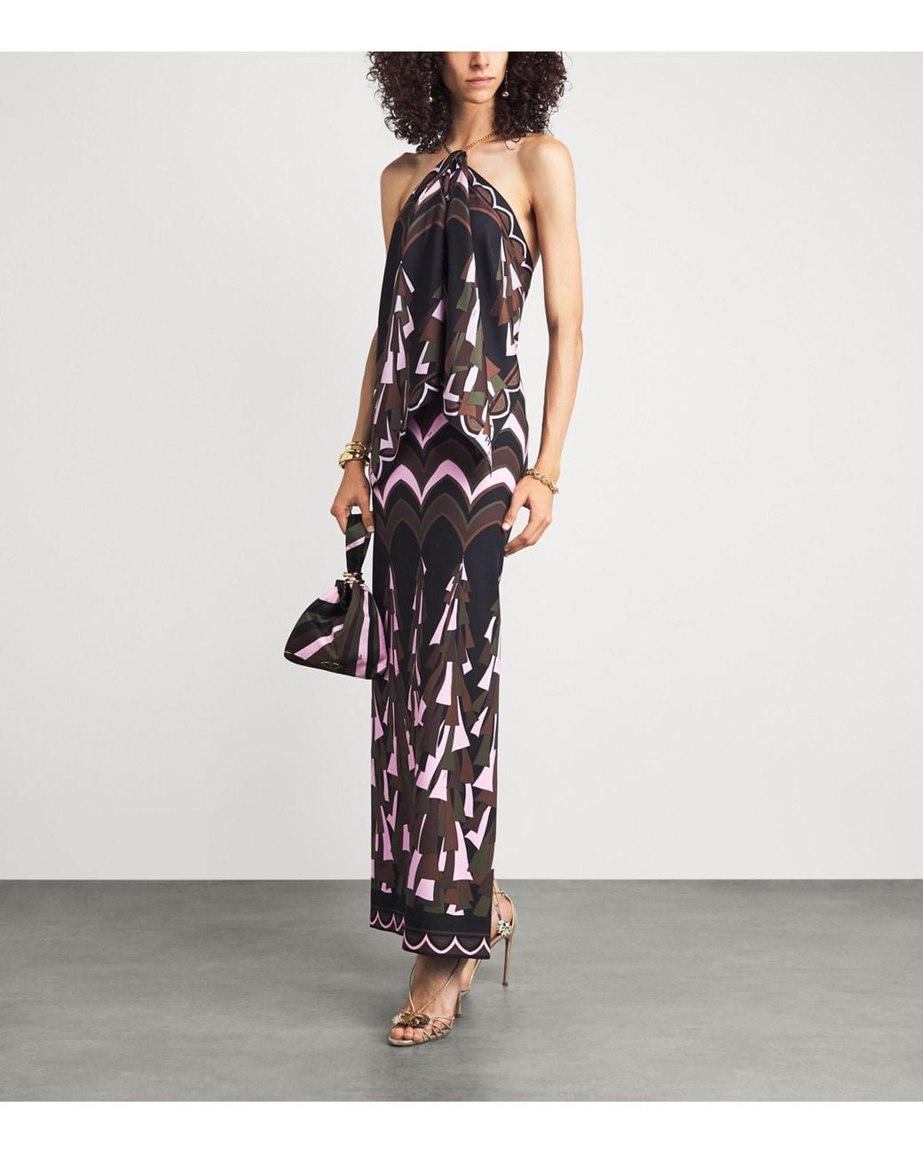 Emilio Pucci Black Silk Baiadera Print Chain Blouse