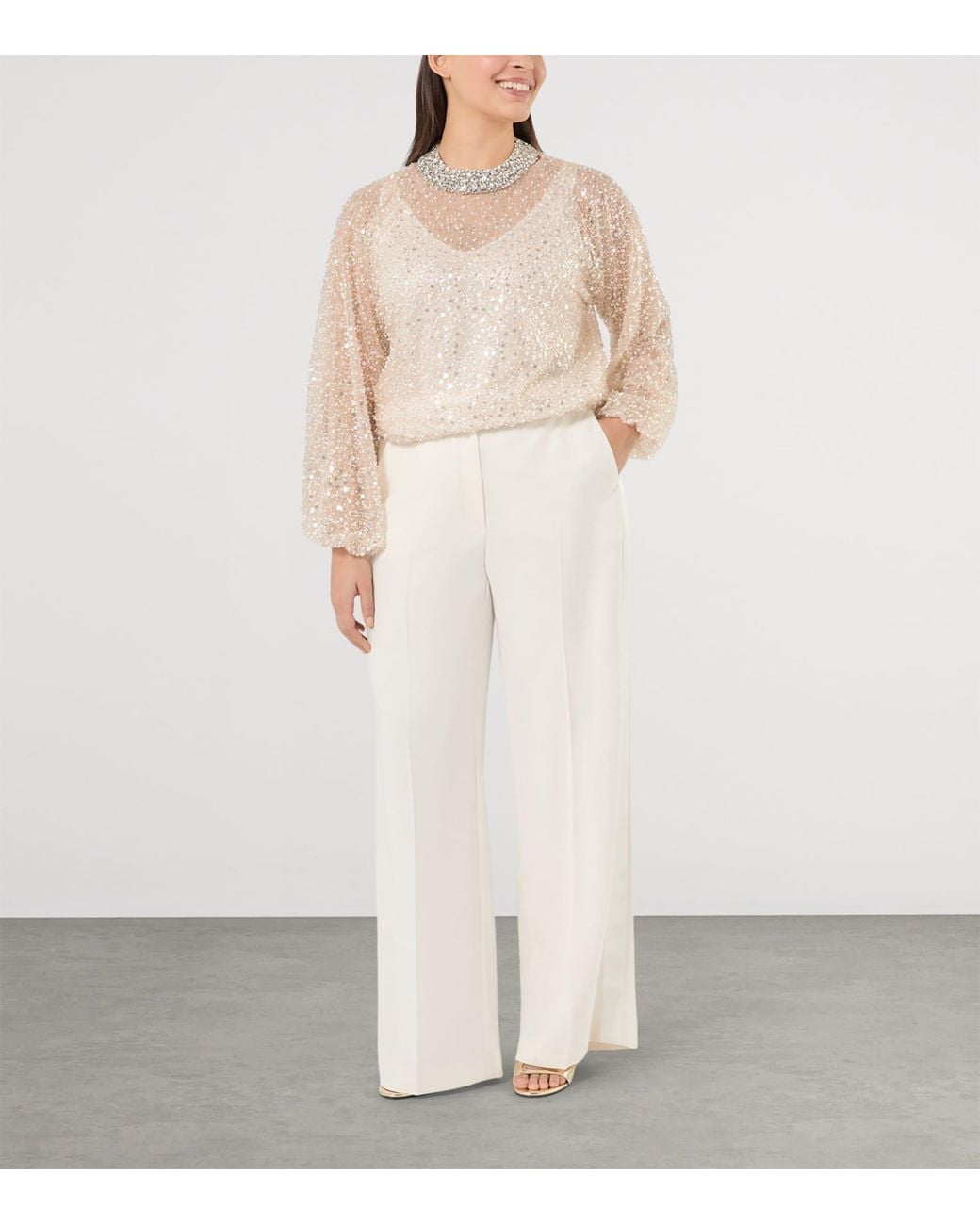 Marina Rinaldi Natural Sequin-Embellished Blouse