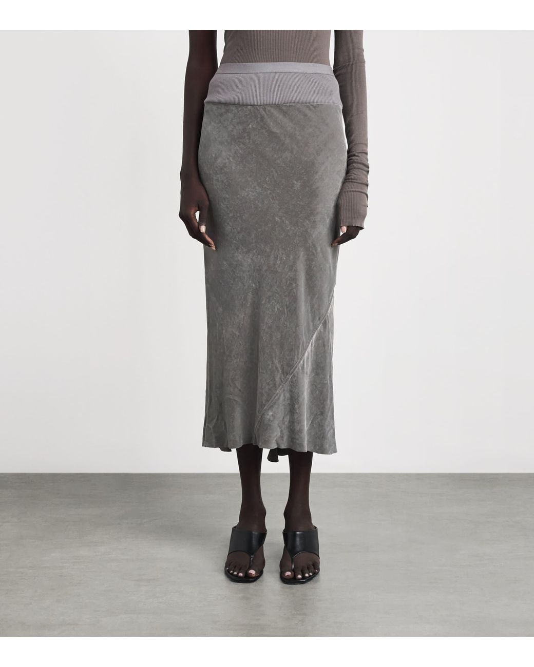 Rick Owens Gray Velvet Midi Slip Skirt