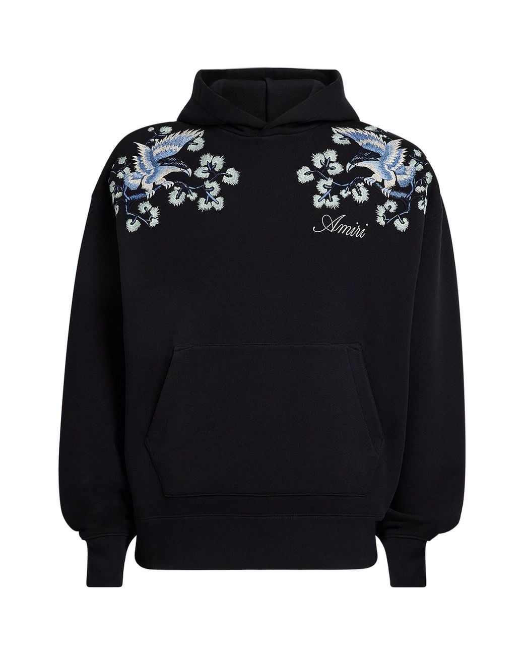 Amiri Black Cotton Floral-Embroidered Hoodie for men