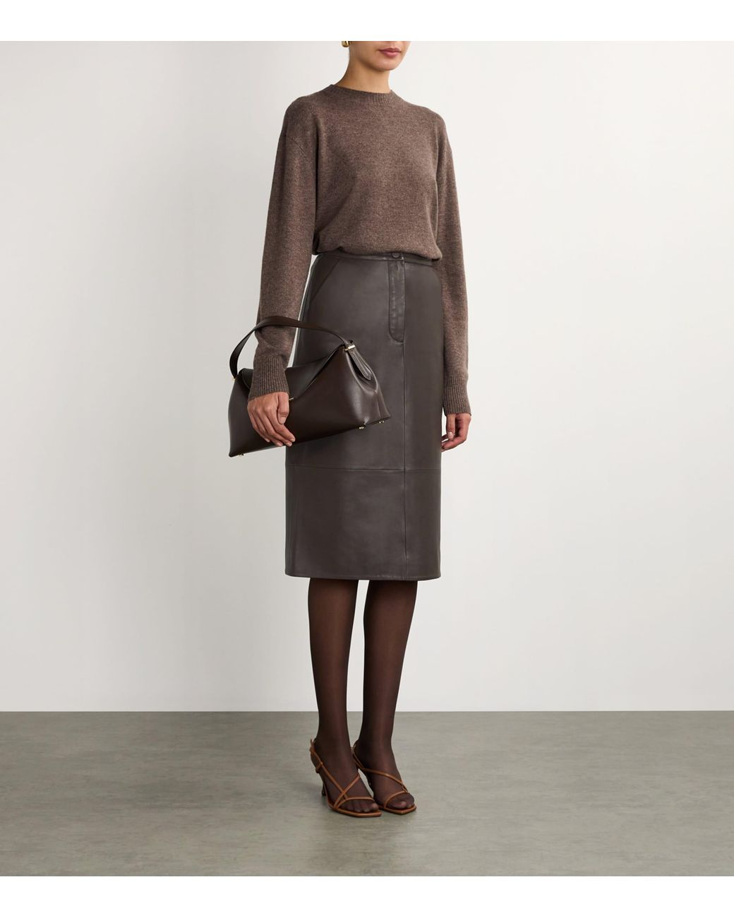 Yves Salomon Brown Nappa Leather Pencil Skirt