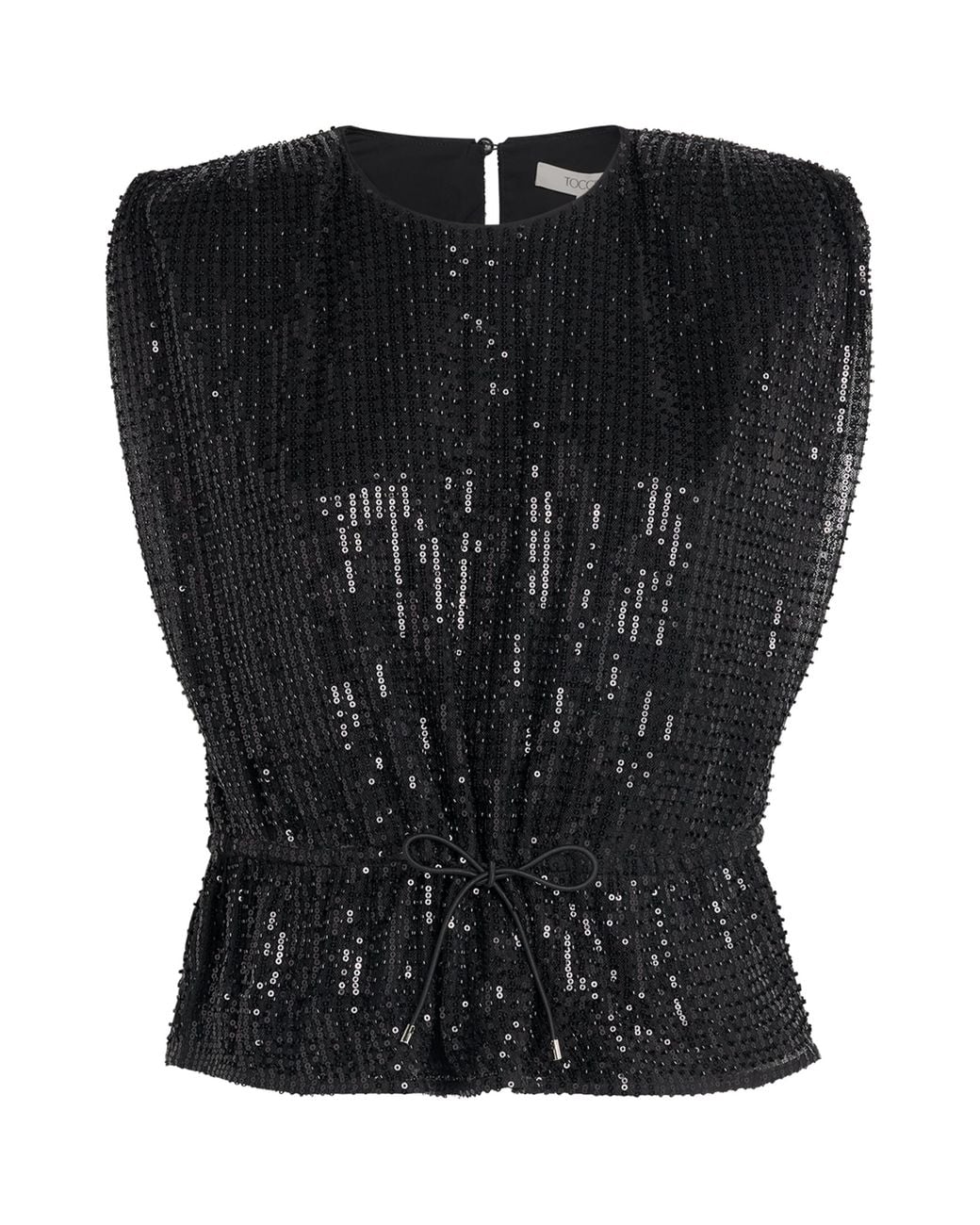 Toccin Black Sequin Drawstring Talon Top