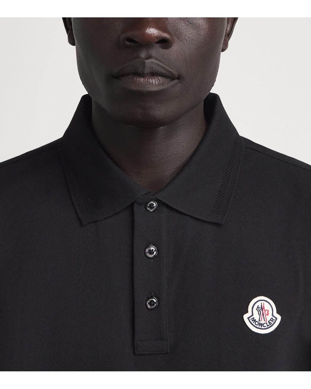 Moncler Black Cotton Logo Polo Shirt for men