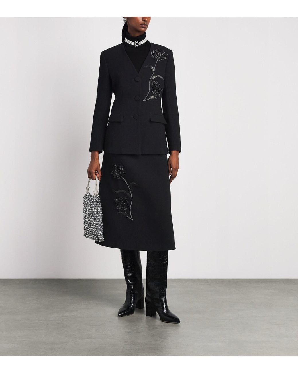 Huishan Zhang Black Wool Evelina Midi Skirt