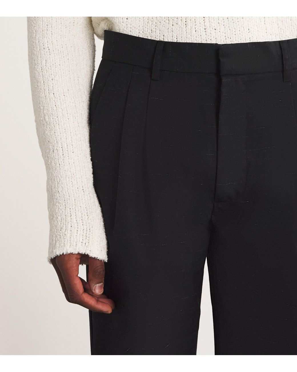 Commas Black Wool-Linen Heathered Straight Trousers for men