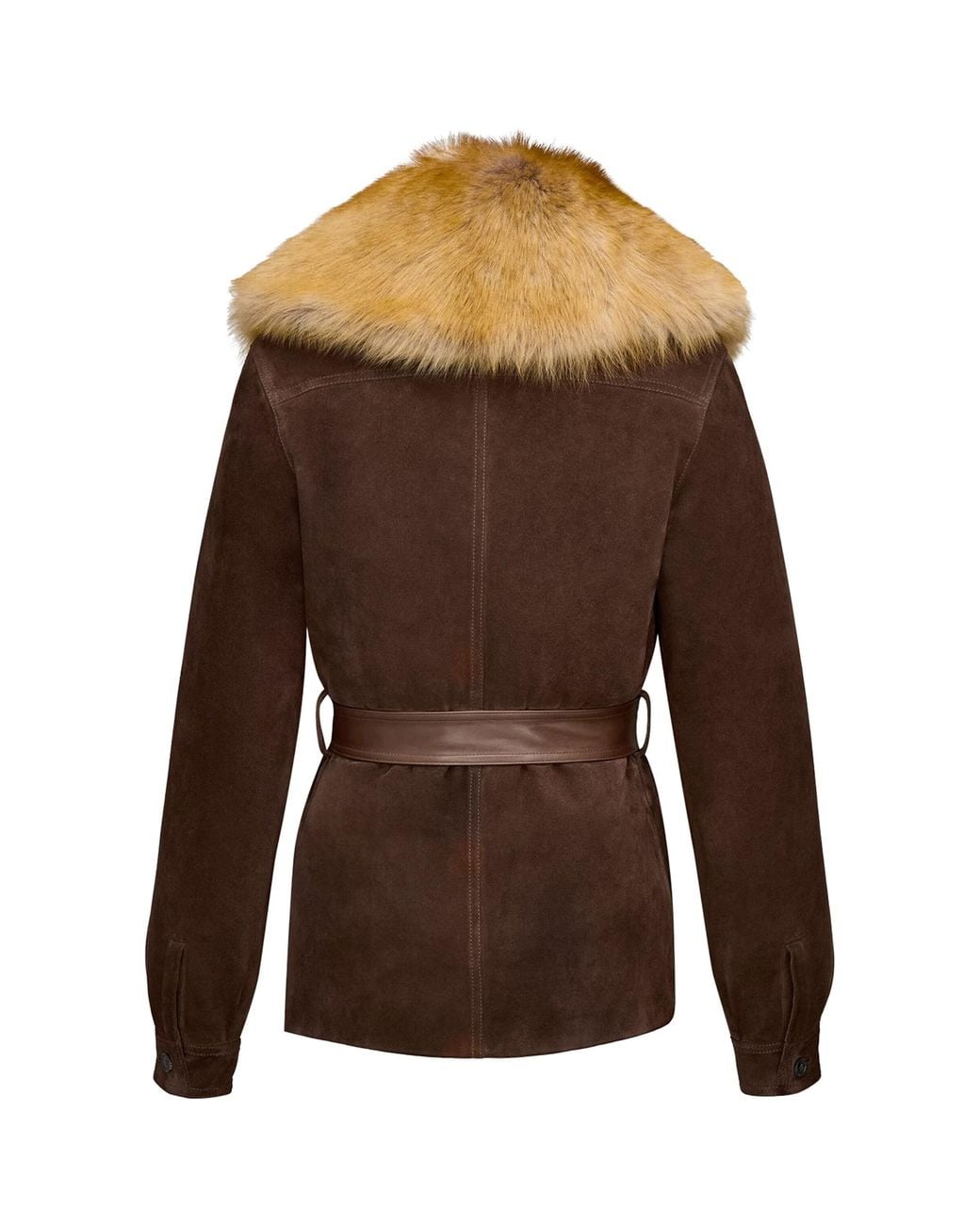 Saint Laurent Brown Shearling-Collar Suede Jacket
