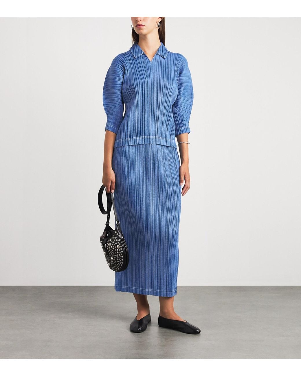 Pleats Please Issey Miyake Blue Cotton Denim Midi Skirt