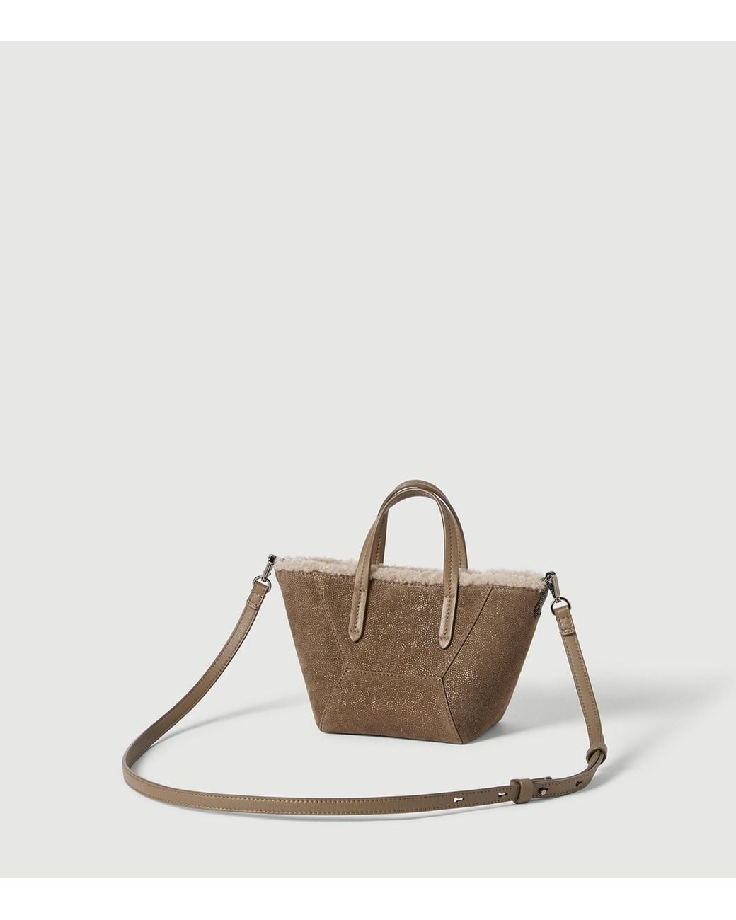 Brunello Cucinelli Brown Mini Sparkling Leather Bc Duo Top-Handle Bag