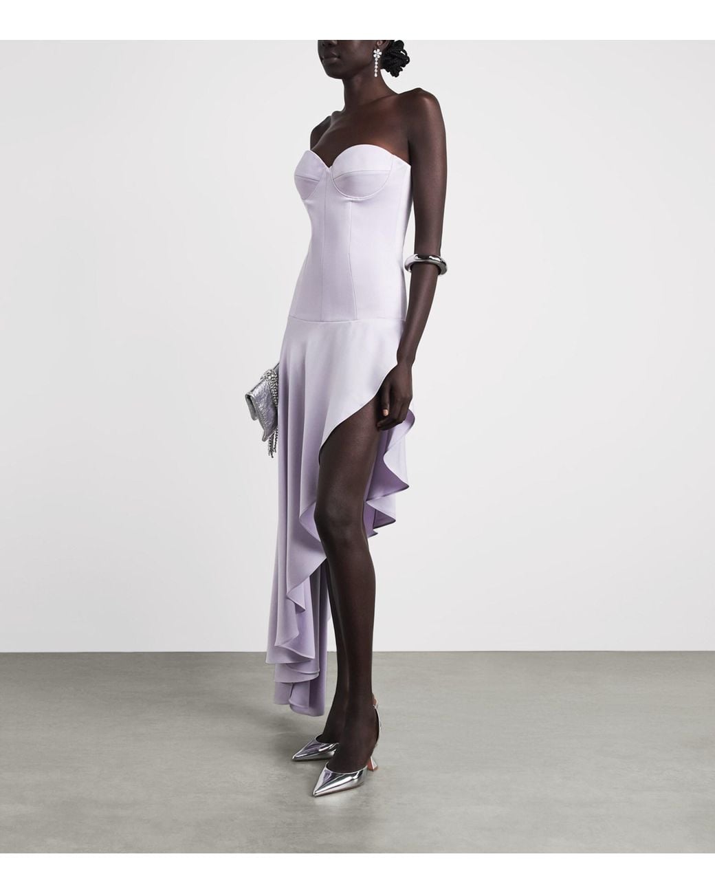 Alex Perry Purple Satin Strapless Asymmetric Midi Dress