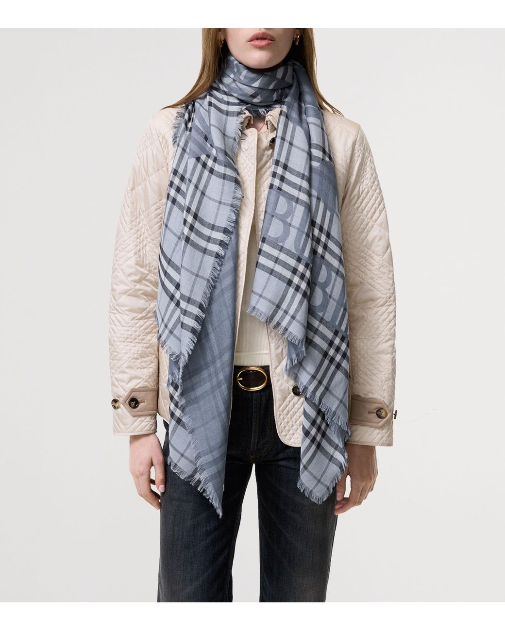 Burberry Blue Wool-Silk Knight Check Scarf