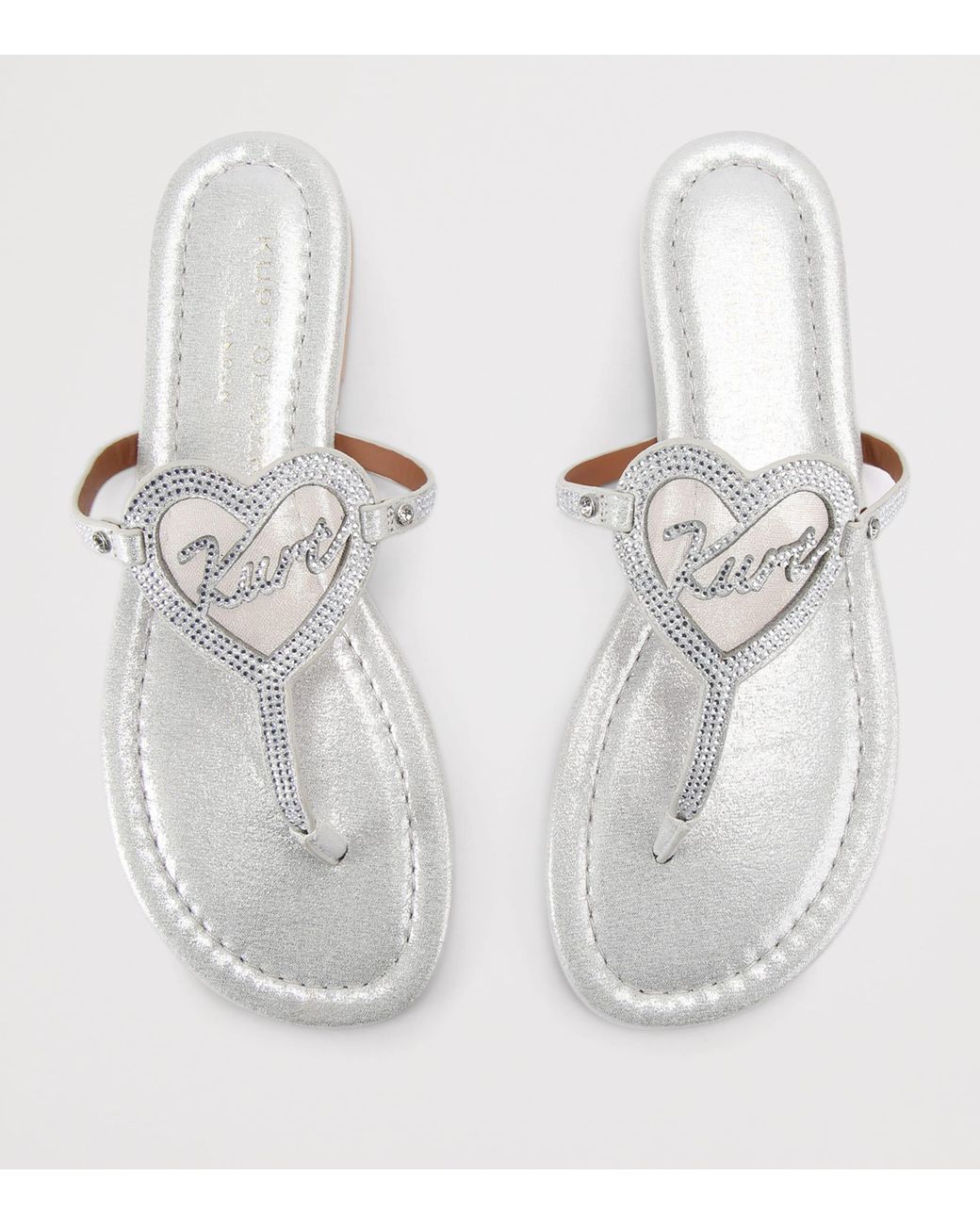 Kurt Geiger White Leather Heart T-Bar Sandals