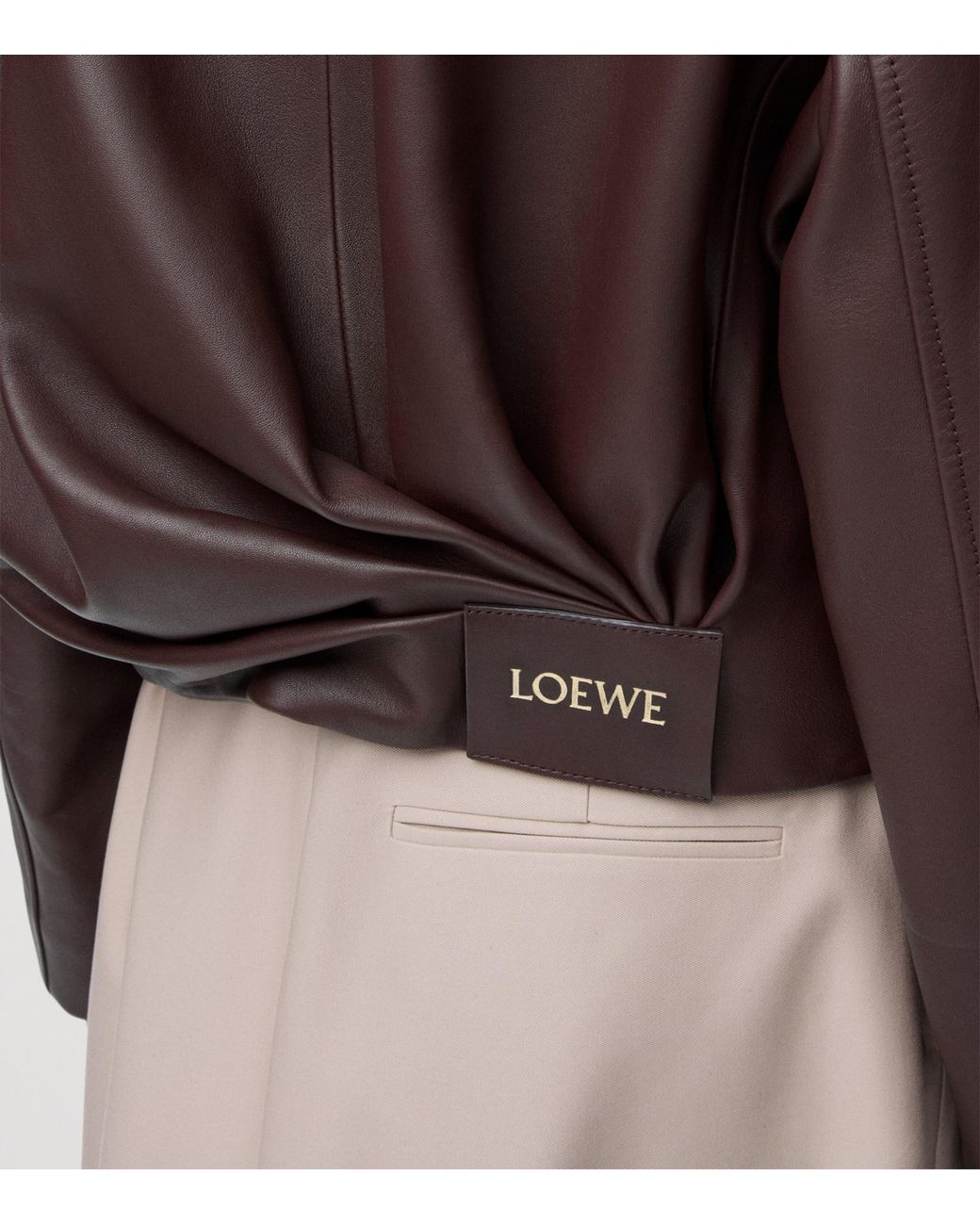 Loewe Brown Leather Draped Bomber Jacket