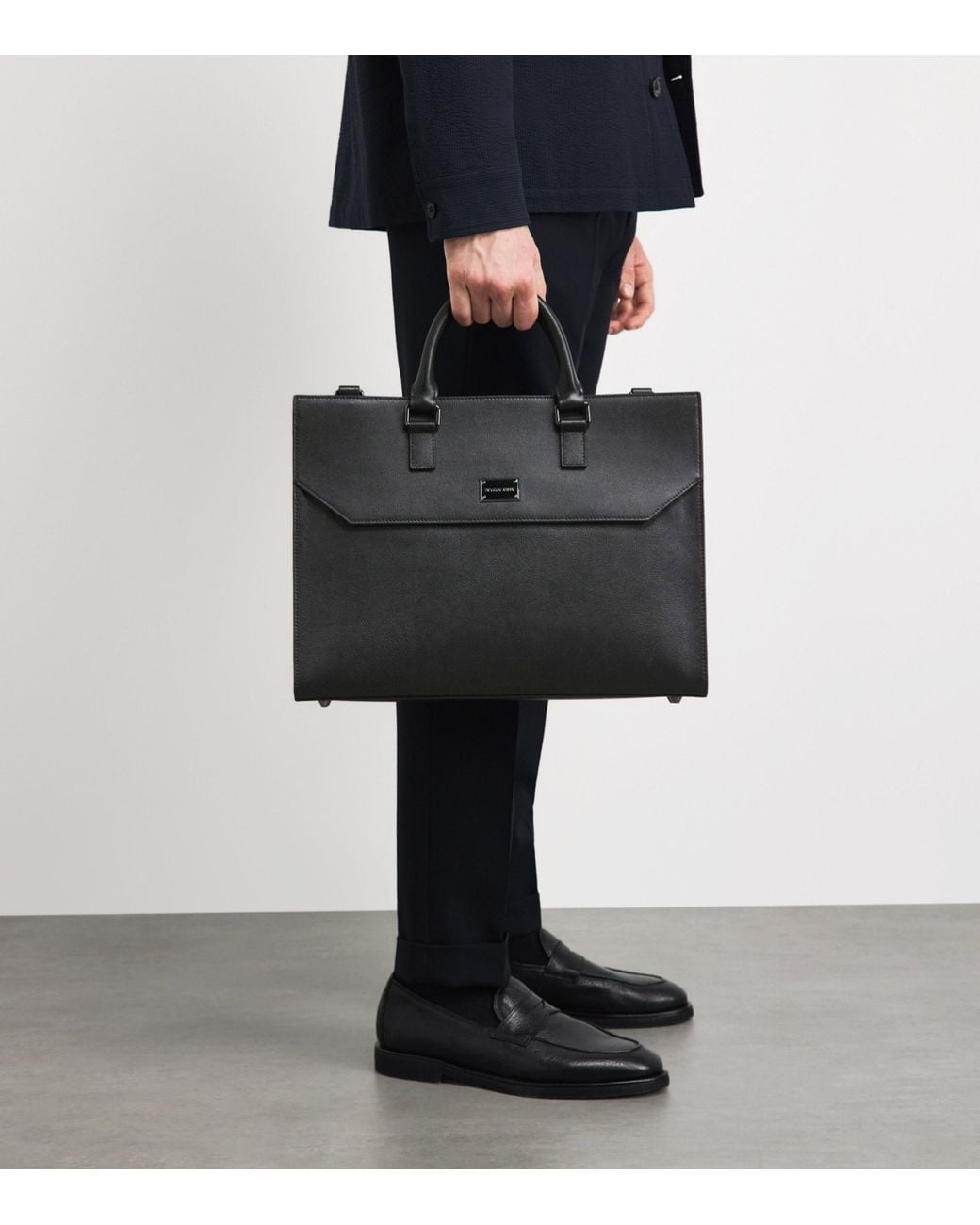Emporio Armani Black Leather Logo Briefcase for men