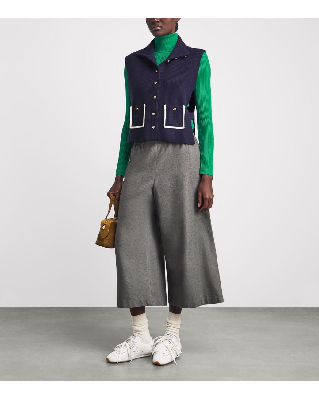 Sandro Green Cable-Knit Rollneck Sweater
