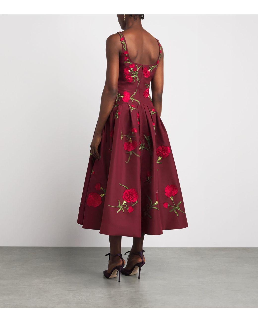 Carolina Herrera Silk Floral Embroidered Midi Dress