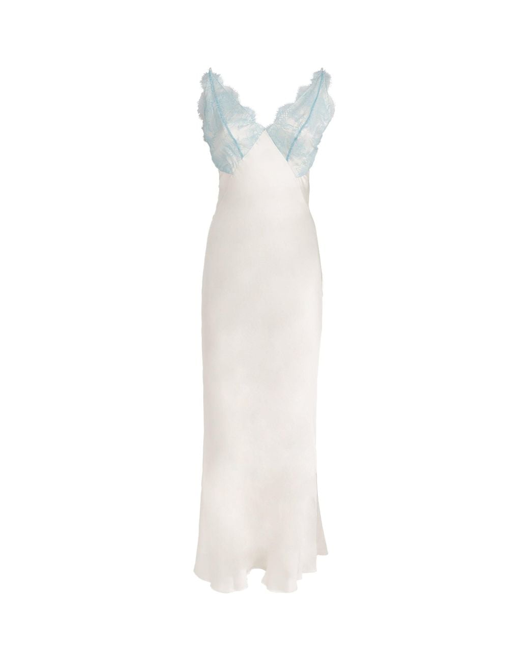 Sandro White Satin Lace-Trim Maxi Dress