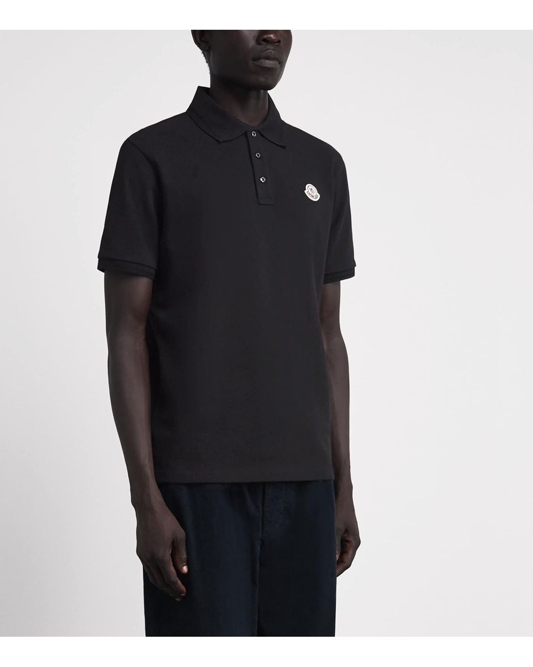 Moncler Black Cotton Logo Polo Shirt for men