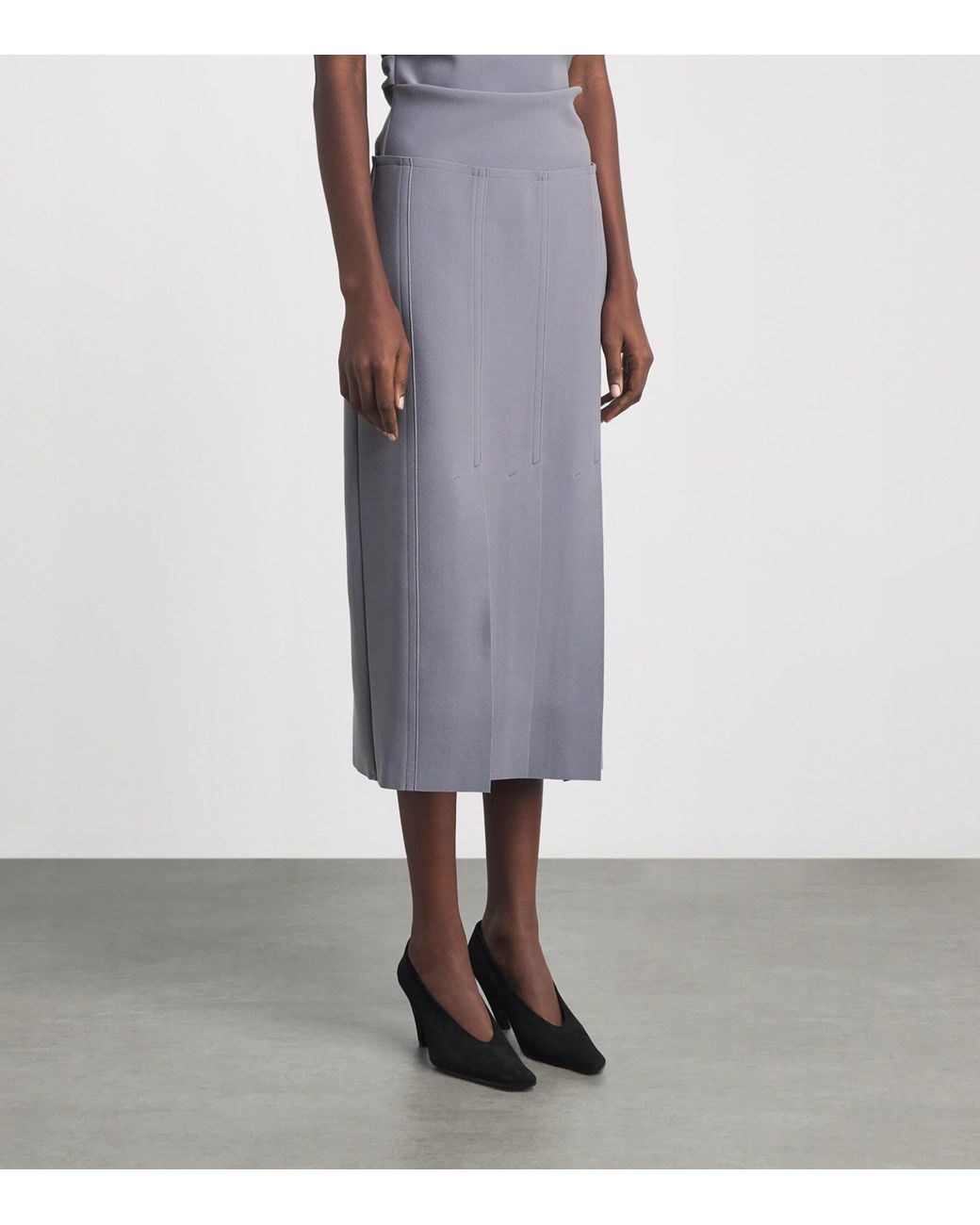 Birrot Gray Lay 2 Pleated Midi Skirt