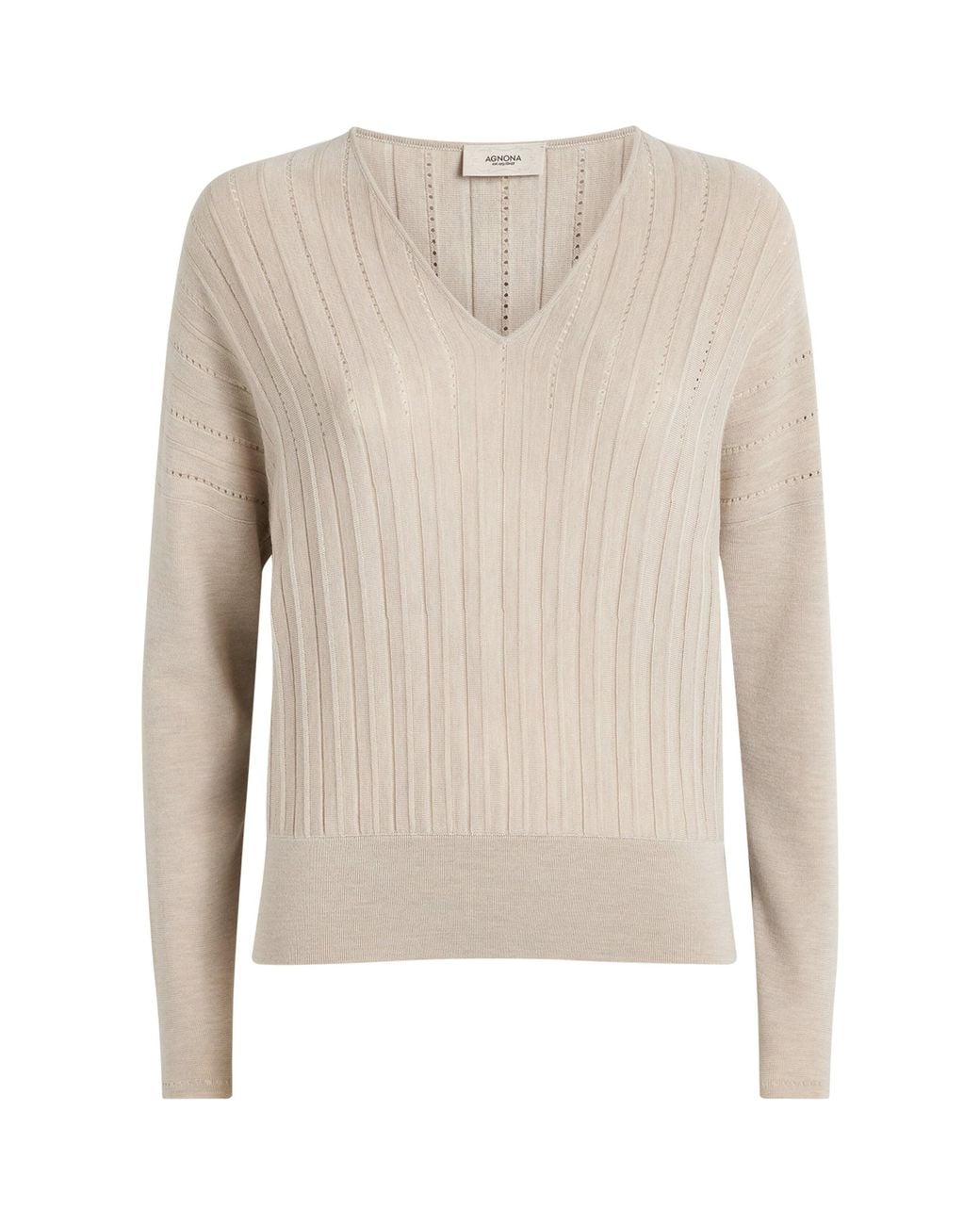 Agnona Natural Plissé V-Neck Sweater