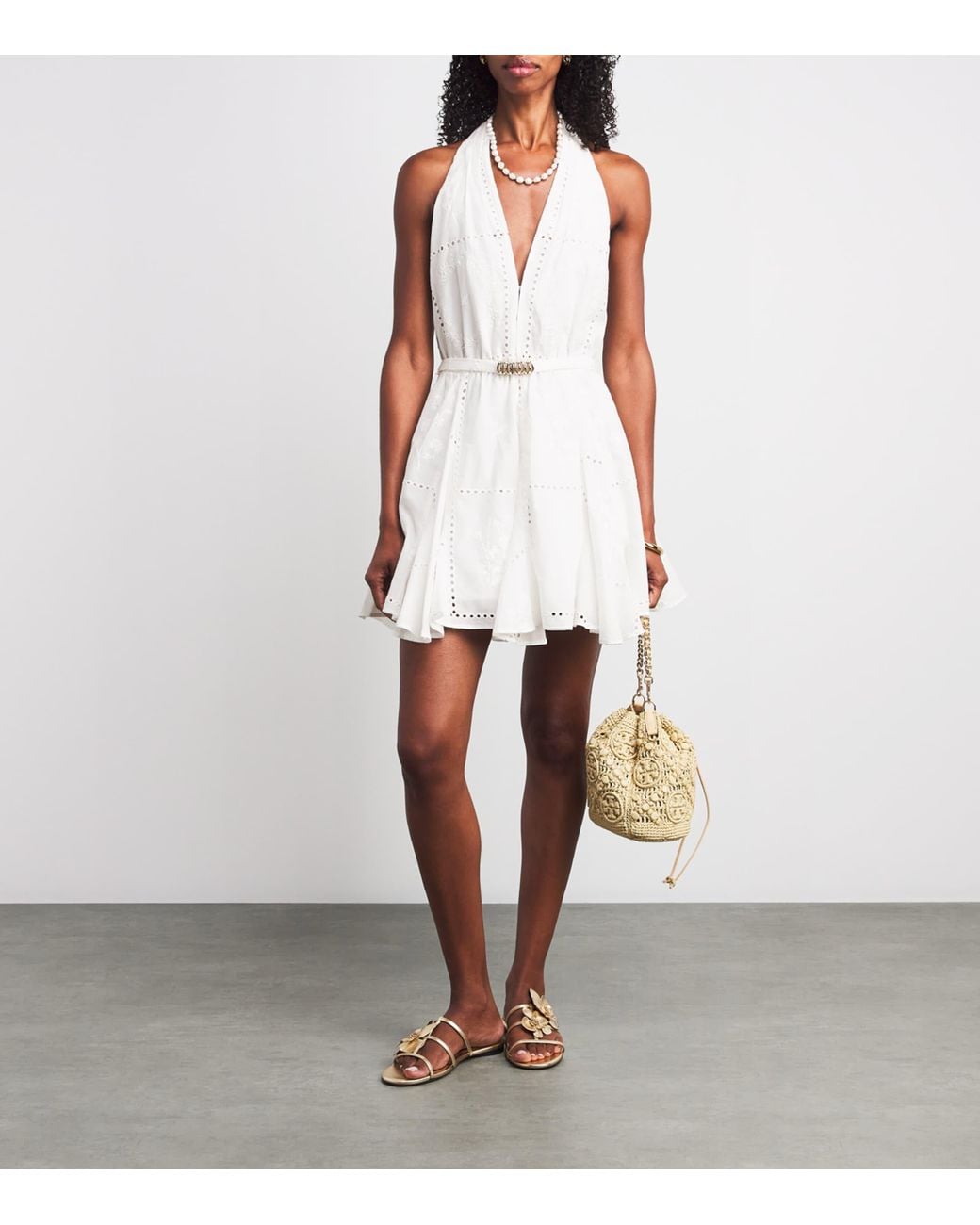 Maje White Cotton Embroidered Mini Dress