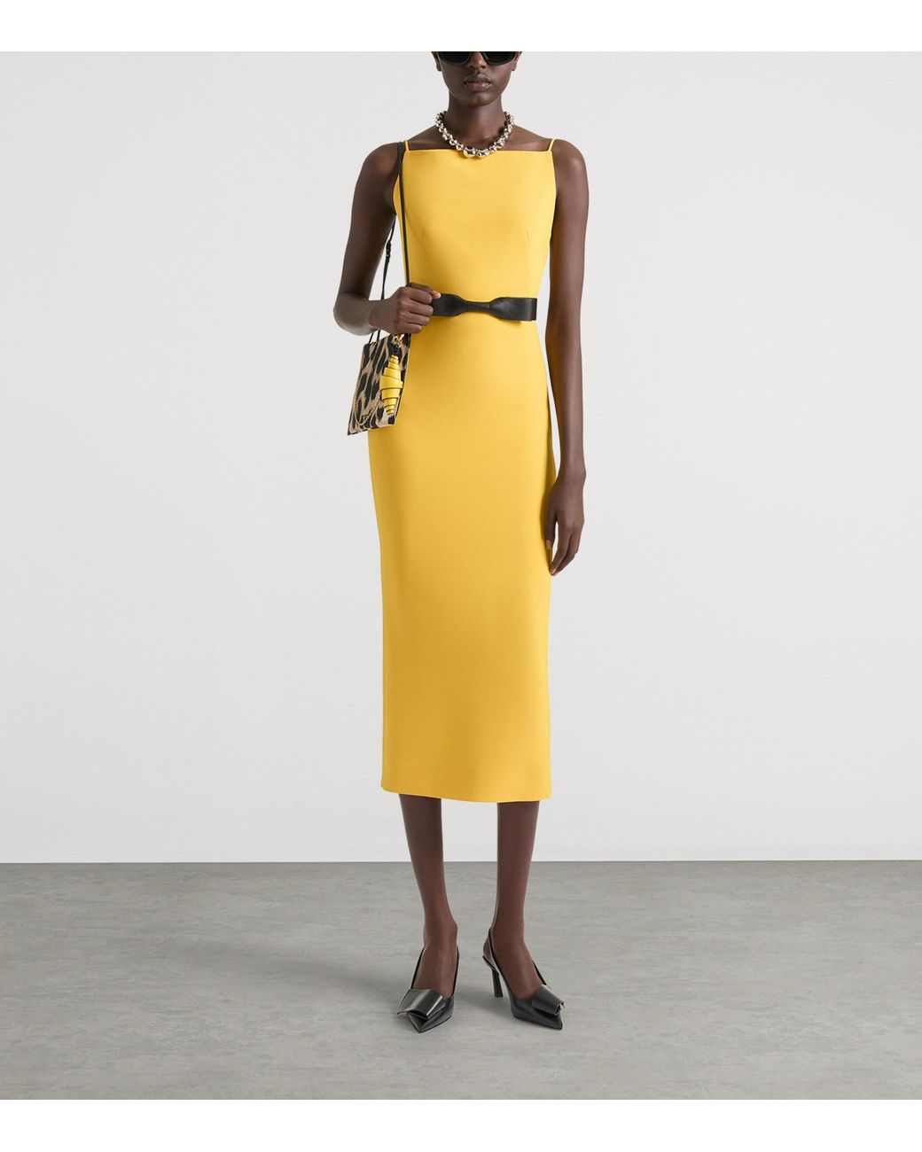 Givenchy Yellow Sliced Kick-Back Midi Dress