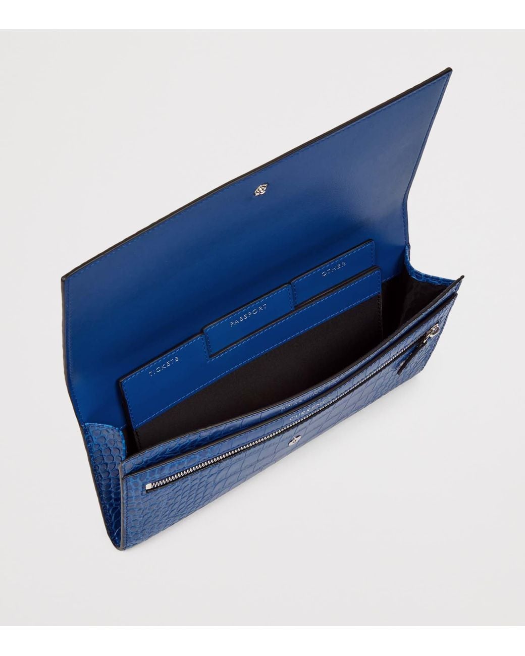 Smythson Blue Leather Croc-Embossed Marshall Travel Wallet for men