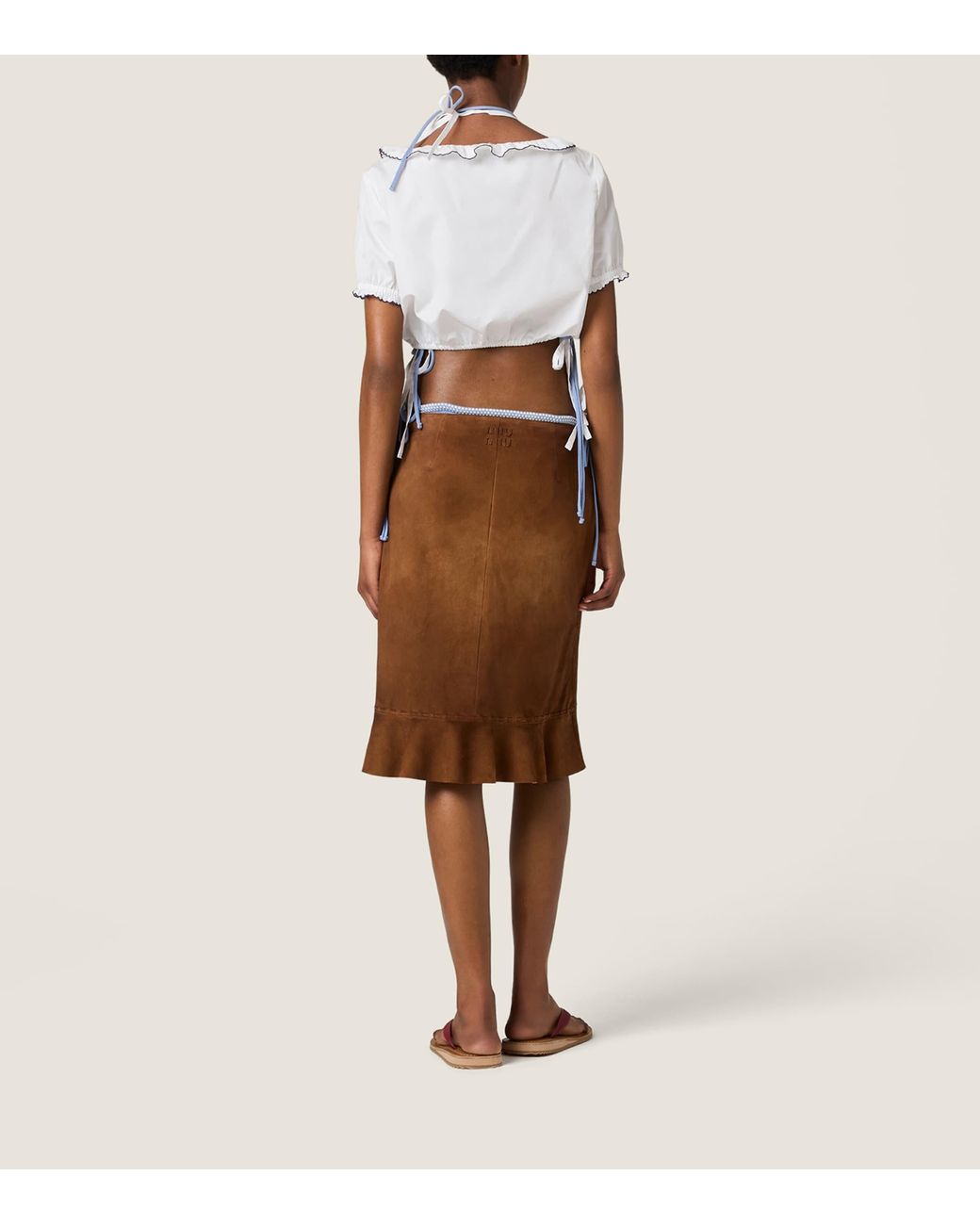 Miu Miu White Cotton Embroidered Crop Top