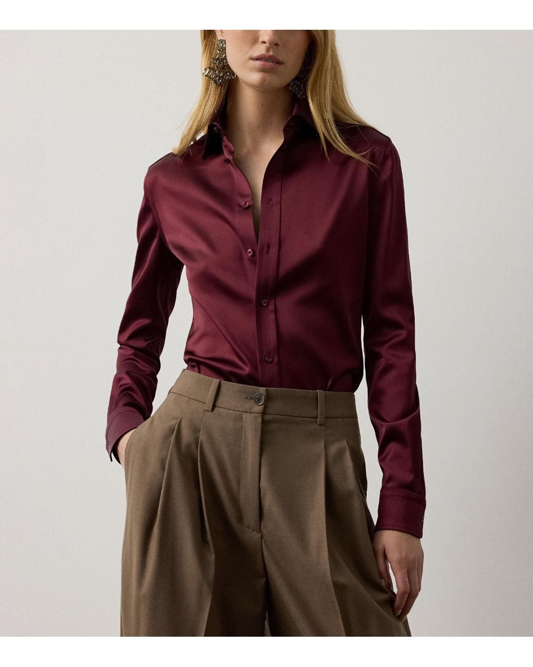 Ralph Lauren Red Satin Cameron Ii Straight Shirt