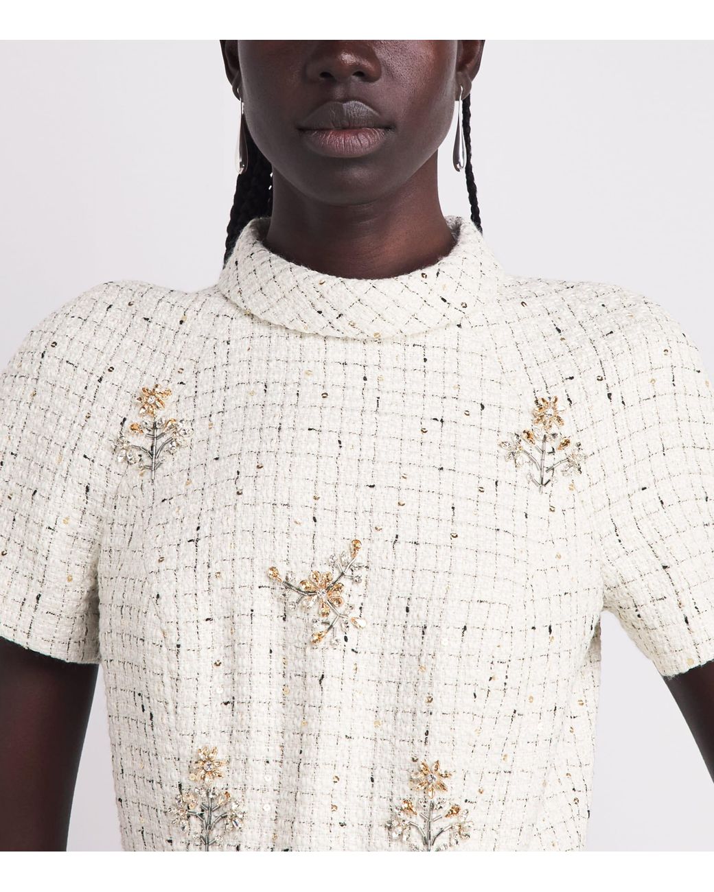 Huishan Zhang White Tweed Genevieve Midi Dress