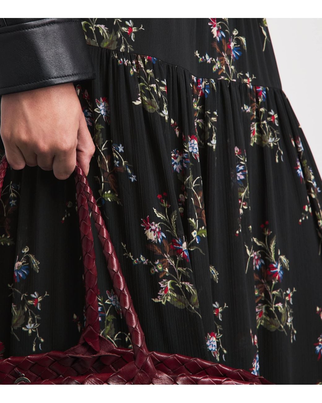 ME+EM Black Tiered Floral Maxi Skirt