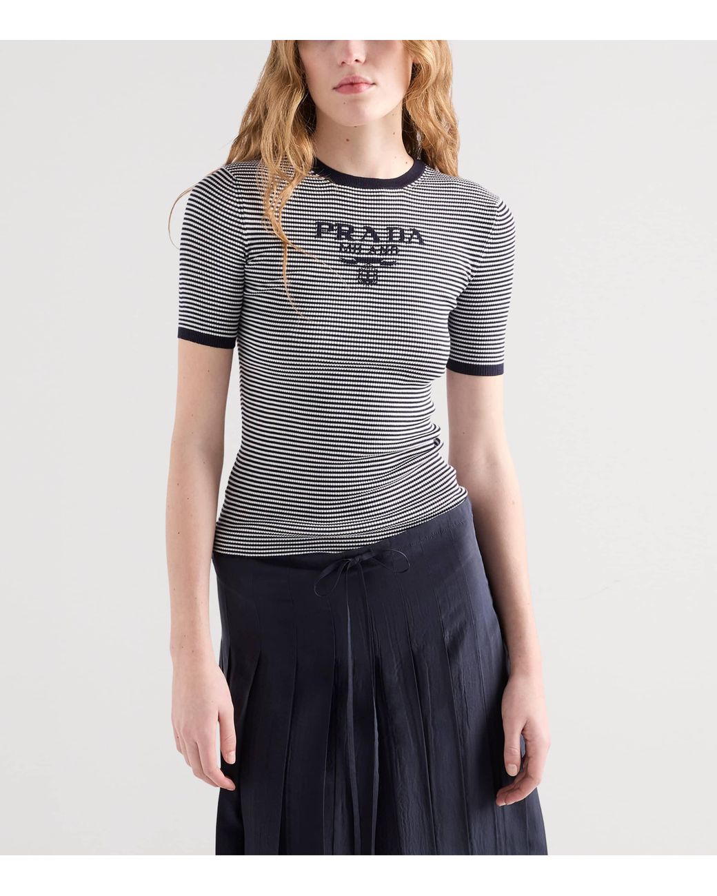 Prada Blue Silk Cropped Logo Sweater