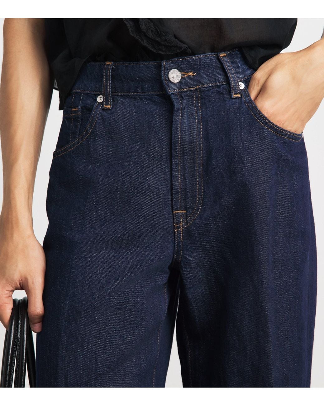 7 For All Mankind Blue Stovepipe High-Rise Straight Jeans