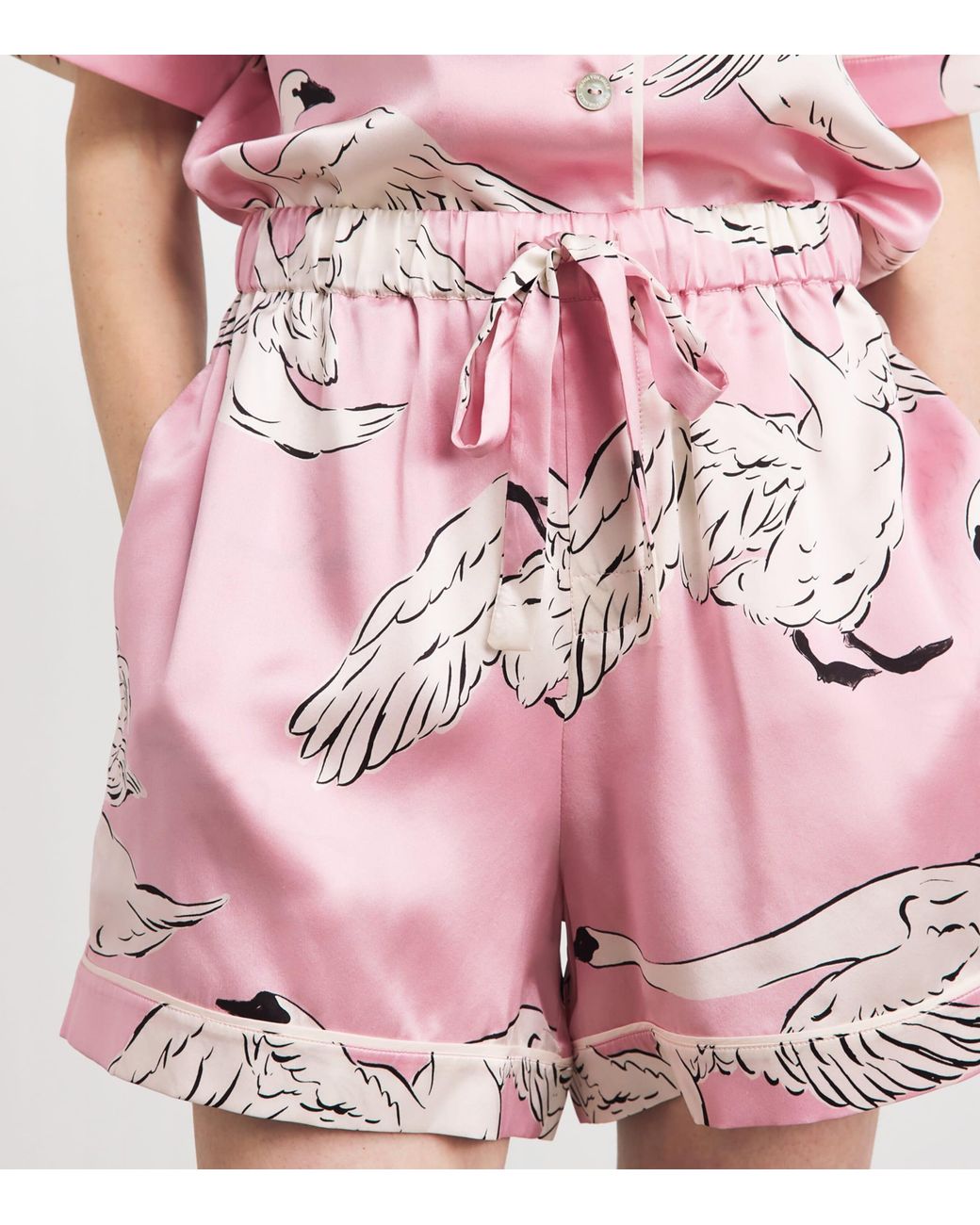 Olivia Von Halle Pink Silk Ingo Selene Swan Short Pyjamas