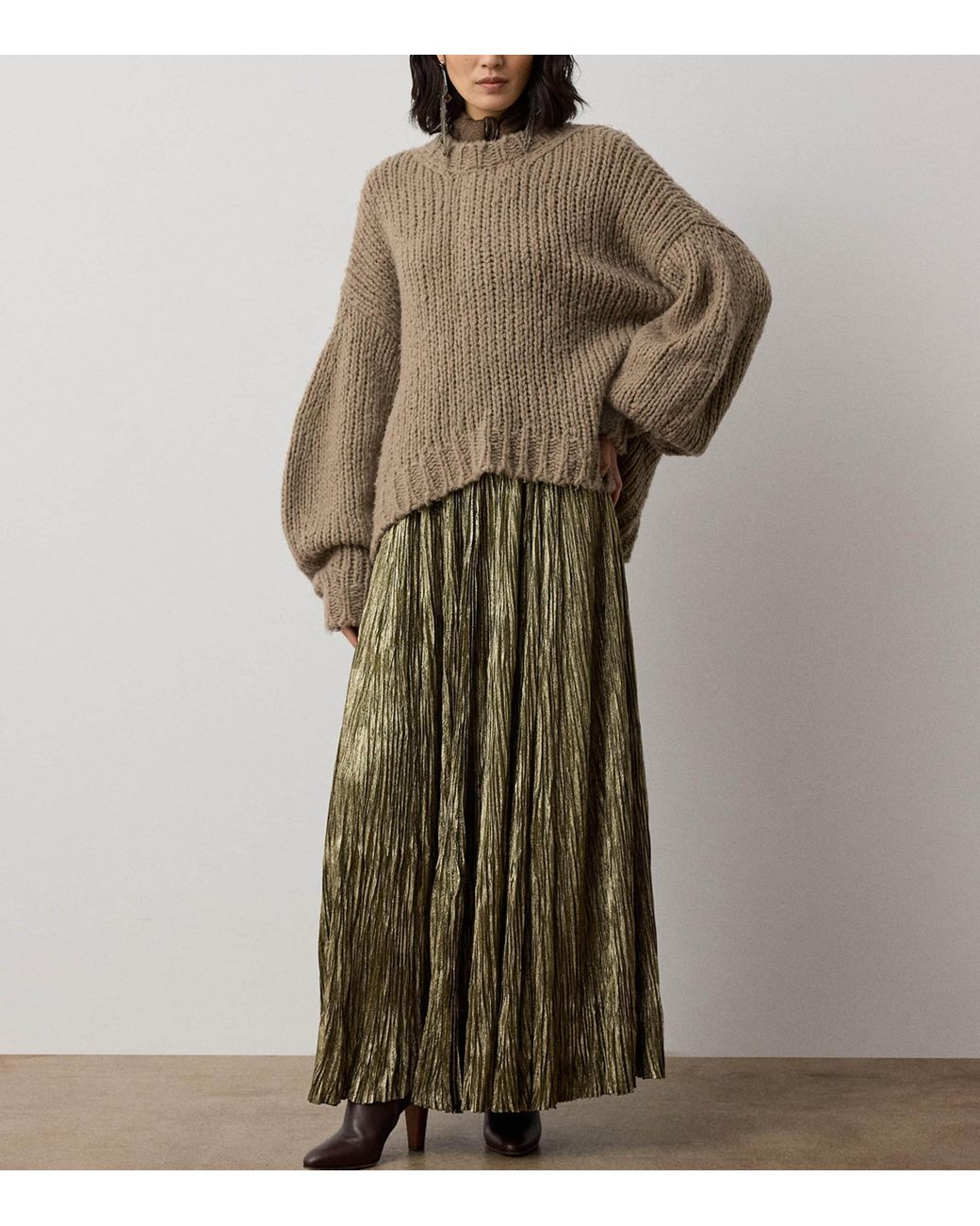 Ralph Lauren Natural Pleated Maxi Skirt