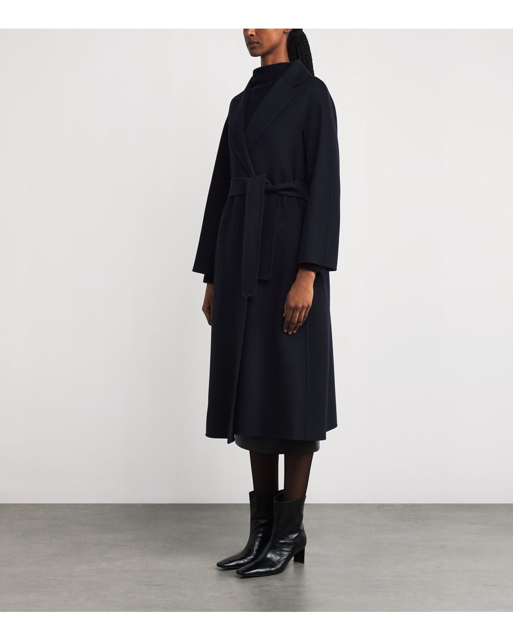 Max Mara Blue Virgin Wool Midi Wrap Coat