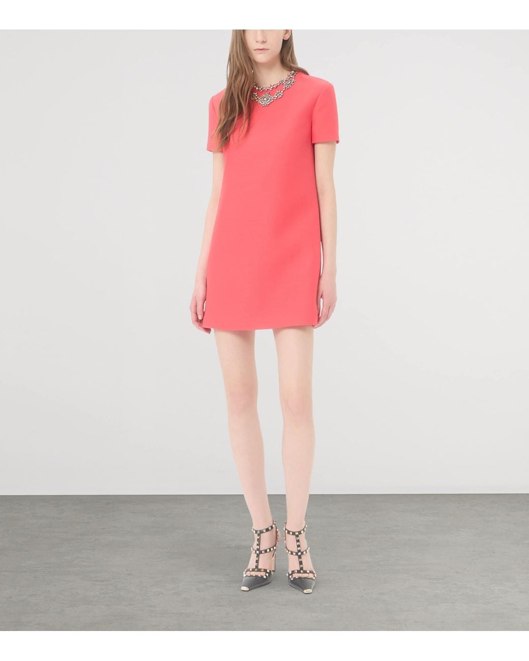 Valentino Pink Wool-Silk Crepe Couture Embellished Mini Dress