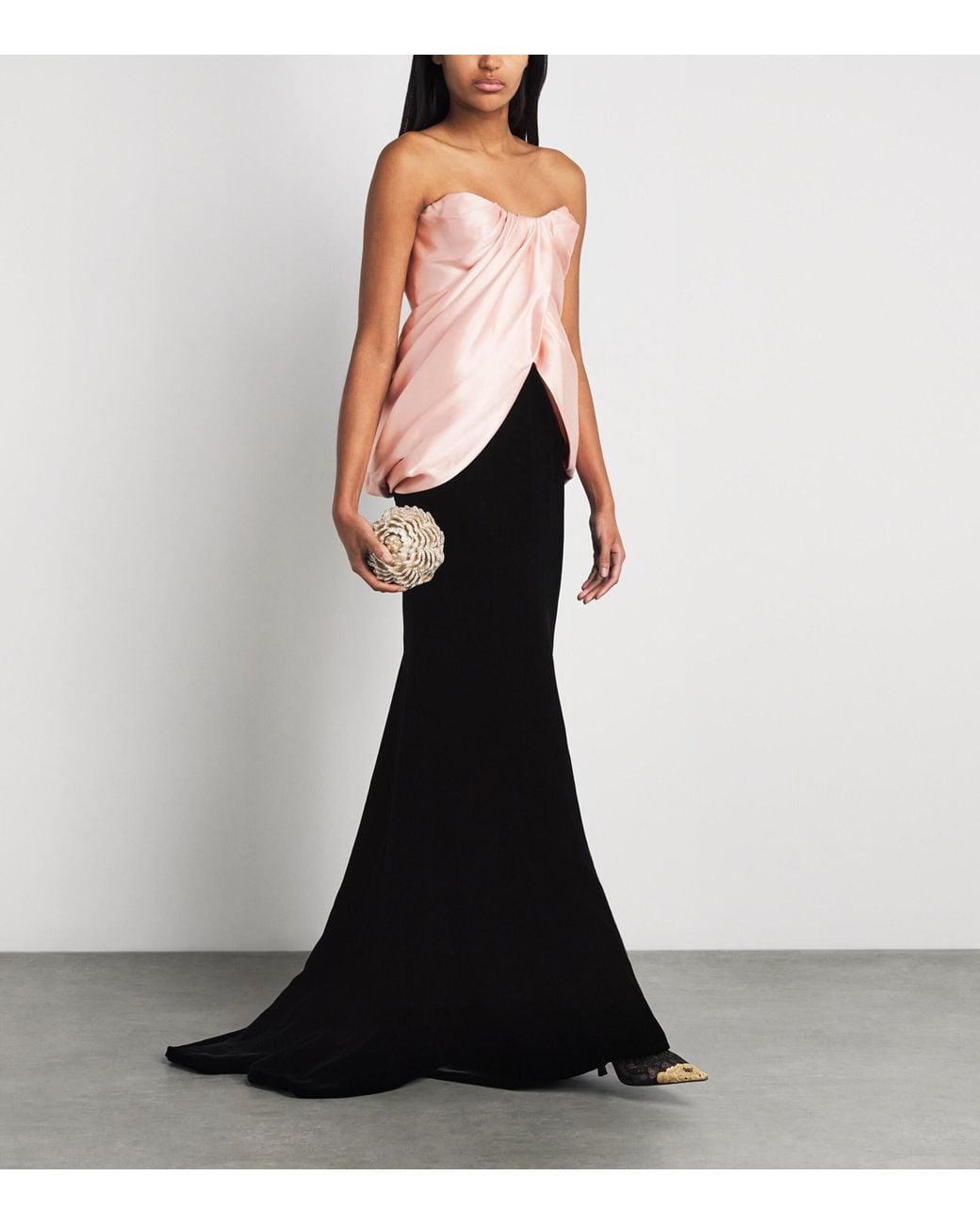 Costarellos Black Velvet-Silk Mikado Sleeveless Gown