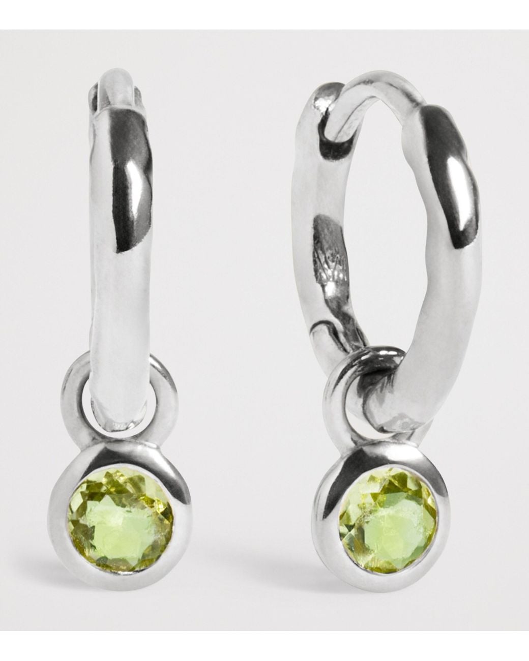 Monica Vinader White Sterling And Peridot August Birthstone Huggie Earrings