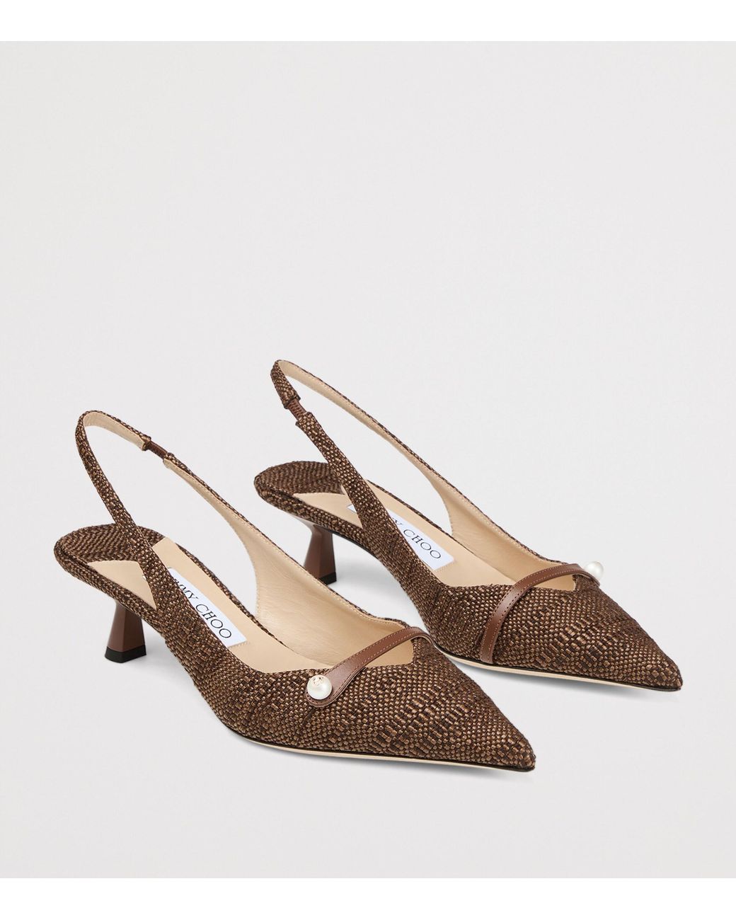 Jimmy Choo Brown Amita 45 Woven Slingback Pumps